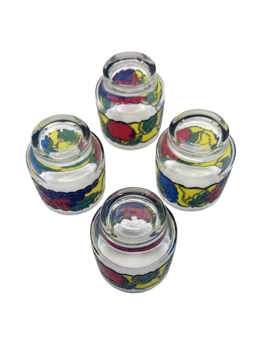 Vintage Libbey Stained Glass Fruit Frosted Stackable Rock Tumblers Set Of 4 - Picture 5 of 9